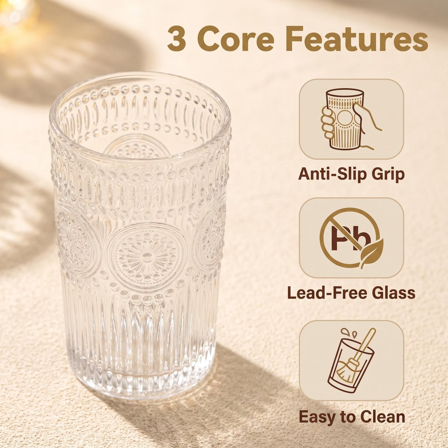 Embossed Sunflower Glass Tumbler