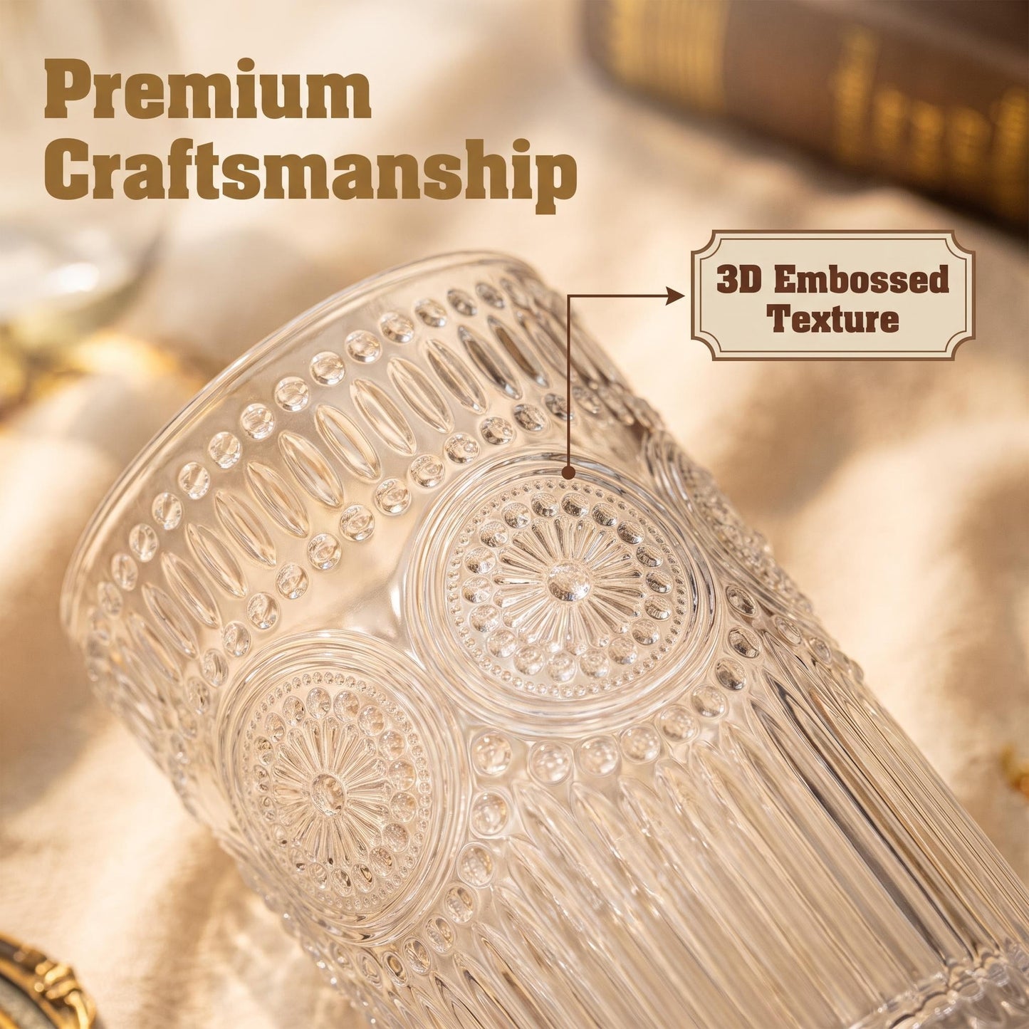 Embossed Sunflower Glass Tumbler