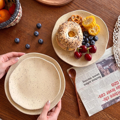 Handmade Splatter Dot Ceramic Dinner Plate, Irregular Coarse Pottery Serving Tray