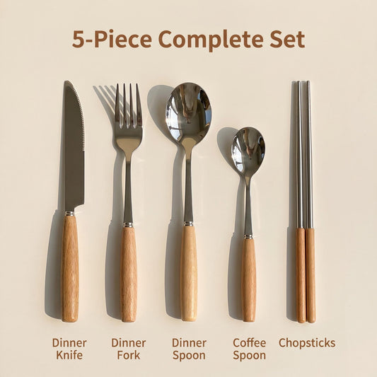 5-Piece Wood Handle Flatware Set