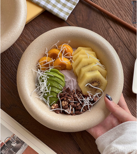 Matte Beige Ceramic Deep Plate | Wide Rim Salad Breakfast Bowl, Oven & Dishwasher Safe