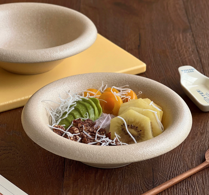 Matte Beige Ceramic Deep Plate | Wide Rim Salad Breakfast Bowl, Oven & Dishwasher Safe