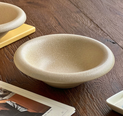 Matte Beige Ceramic Deep Plate | Wide Rim Salad Breakfast Bowl, Oven & Dishwasher Safe