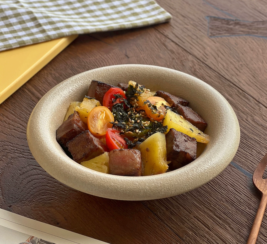 Matte Beige Ceramic Deep Plate | Wide Rim Salad Breakfast Bowl, Oven & Dishwasher Safe