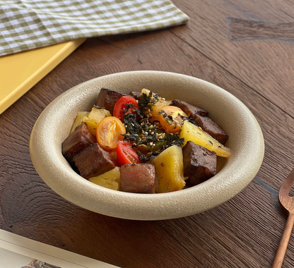 Matte Beige Ceramic Deep Plate | Wide Rim Salad Breakfast Bowl, Oven & Dishwasher Safe