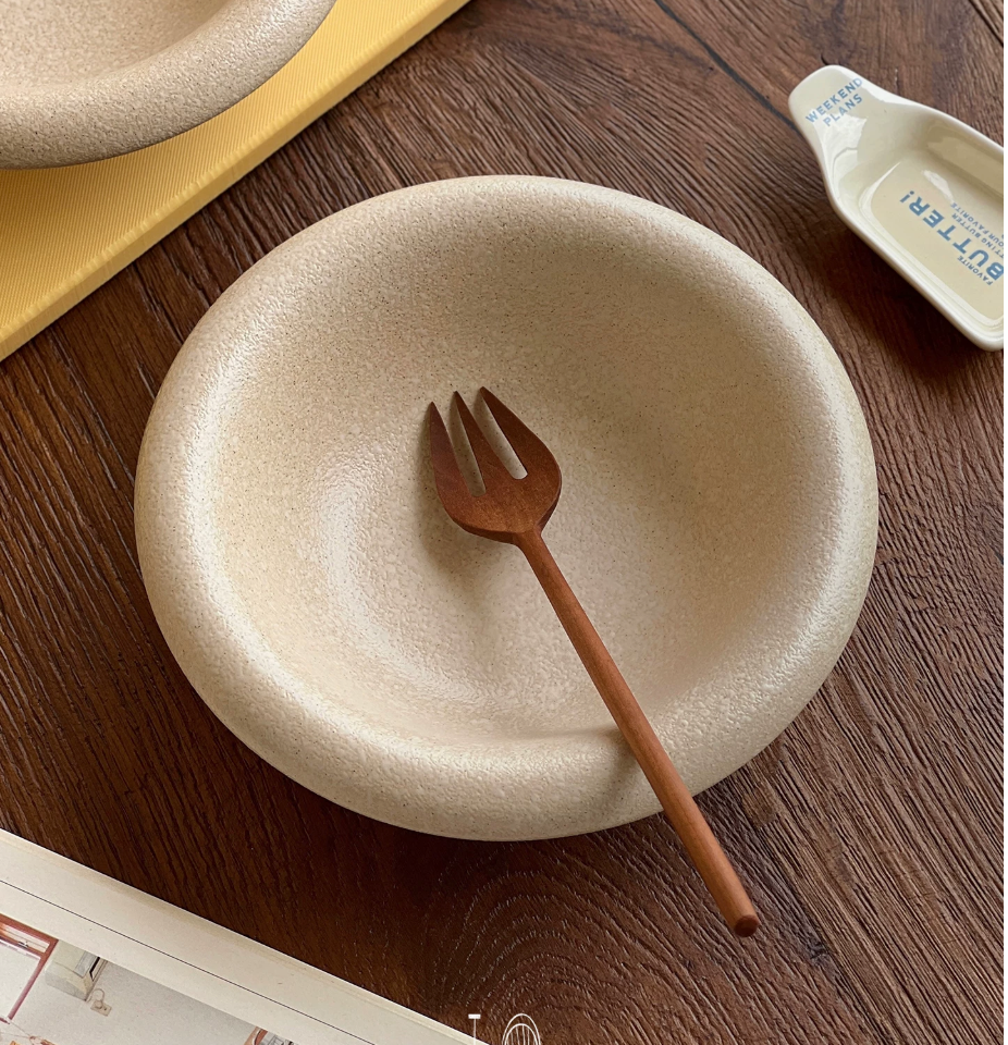 Matte Beige Ceramic Deep Plate | Wide Rim Salad Breakfast Bowl, Oven & Dishwasher Safe