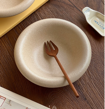 Matte Beige Ceramic Deep Plate | Wide Rim Salad Breakfast Bowl, Oven & Dishwasher Safe