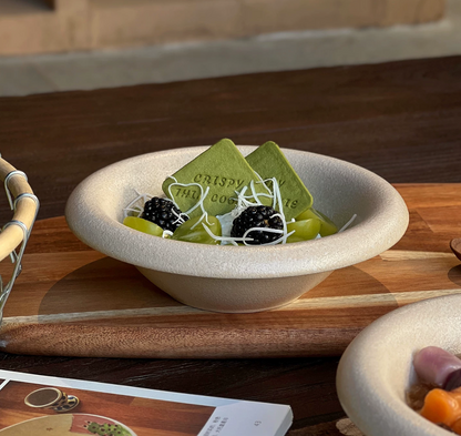 Matte Beige Ceramic Deep Plate | Wide Rim Salad Breakfast Bowl, Oven & Dishwasher Safe