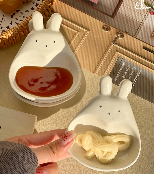 Cute Bunny Ceramic Sauce Dish | White Mini Dipping Seasoning Bowl