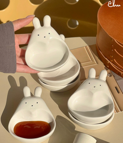 Cute Bunny Ceramic Sauce Dish | White Mini Dipping Seasoning Bowl