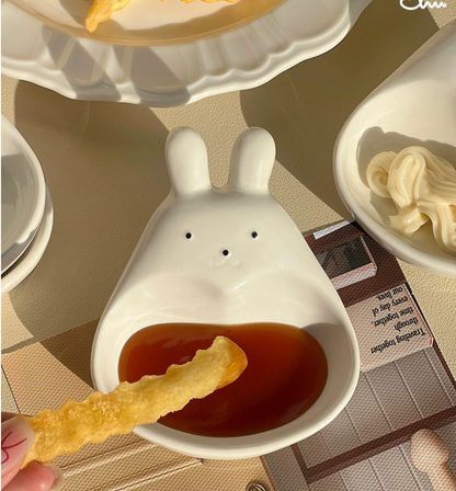 Cute Bunny Ceramic Sauce Dish | White Mini Dipping Seasoning Bowl