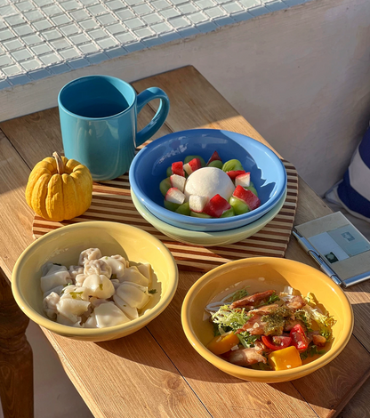 Handmade High-Fired Stoneware Chubby Yogurt Bowl | Vibrant Glossy Ceramic Salad Bowl