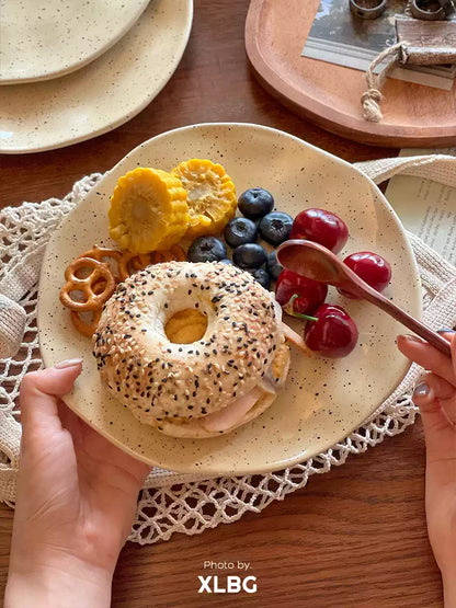 Handmade Splatter Dot Ceramic Dinner Plate, Irregular Coarse Pottery Serving Tray