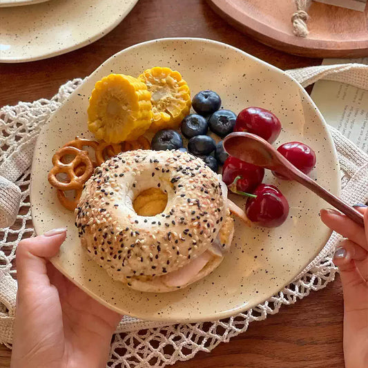 Handmade Splatter Dot Ceramic Dinner Plate, Irregular Coarse Pottery Serving Tray