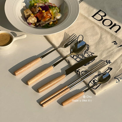 5-Piece Wood Handle Flatware Set