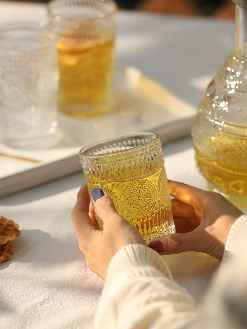 Embossed Sunflower Glass Tumbler
